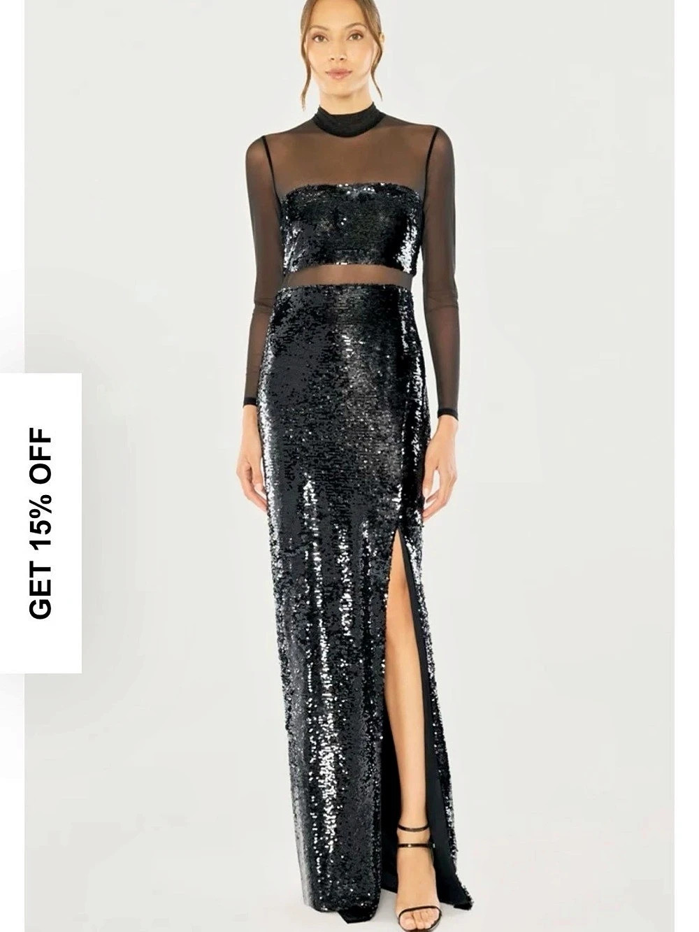 NWOT Mew Mews Marilee Sequin Mesh Split Maxi Dress in Sz L